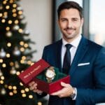 En mand præsenterer en brugt Rolex Datejust som den perfekte julegave med en følelse af luksus og elegance